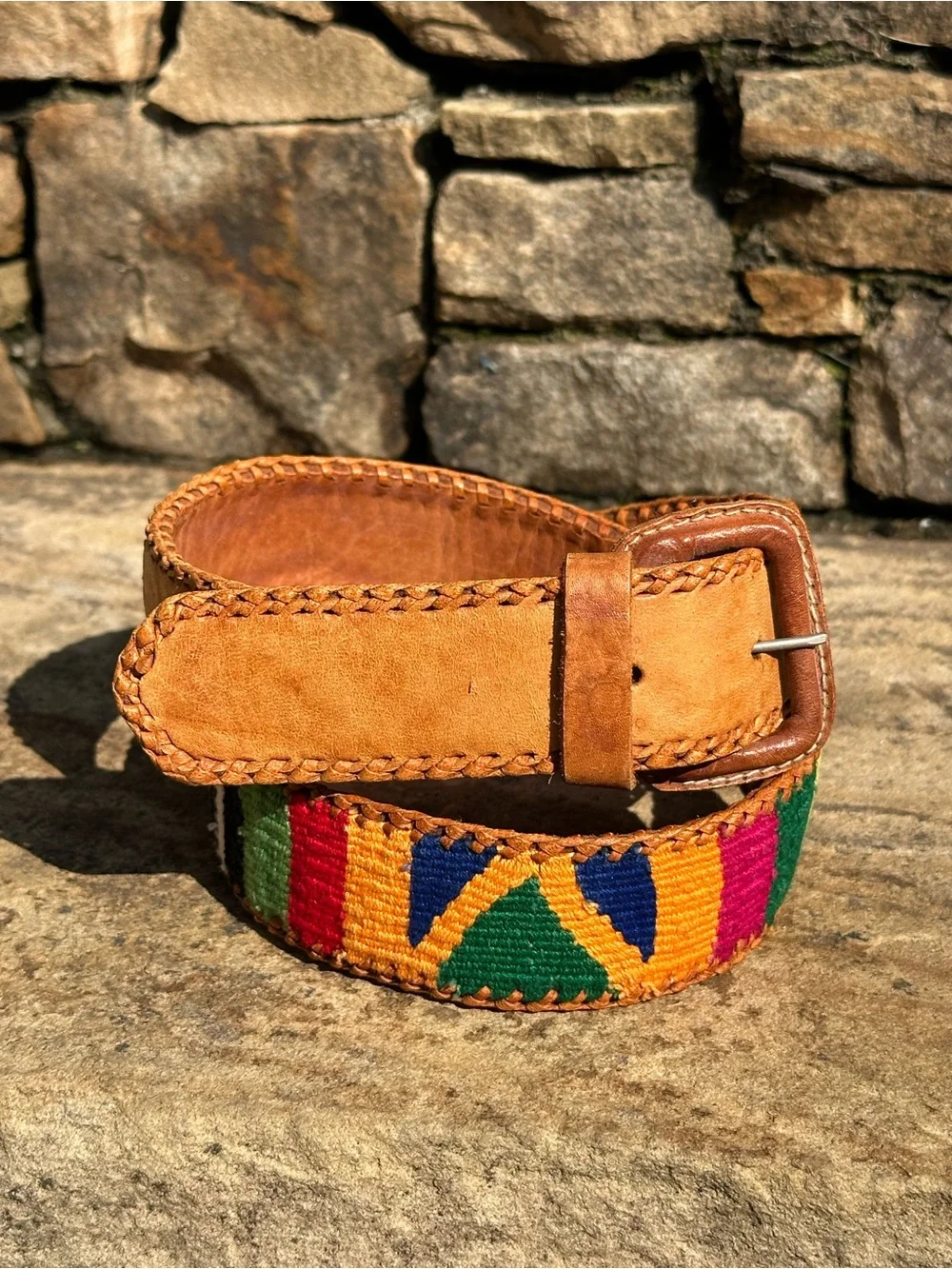 Guatemalan MultiColor Colorful Woven Leather Unisex Southwestern Belt Size 32